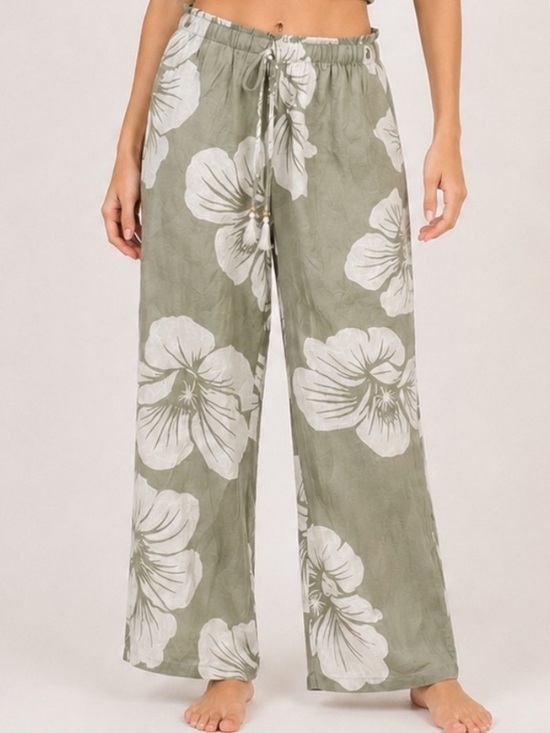 Salty Lemon Pants - NWT SALTY LEMON Sage Green Tropical Wide Leg Beach Pants Coastal Boho Resort